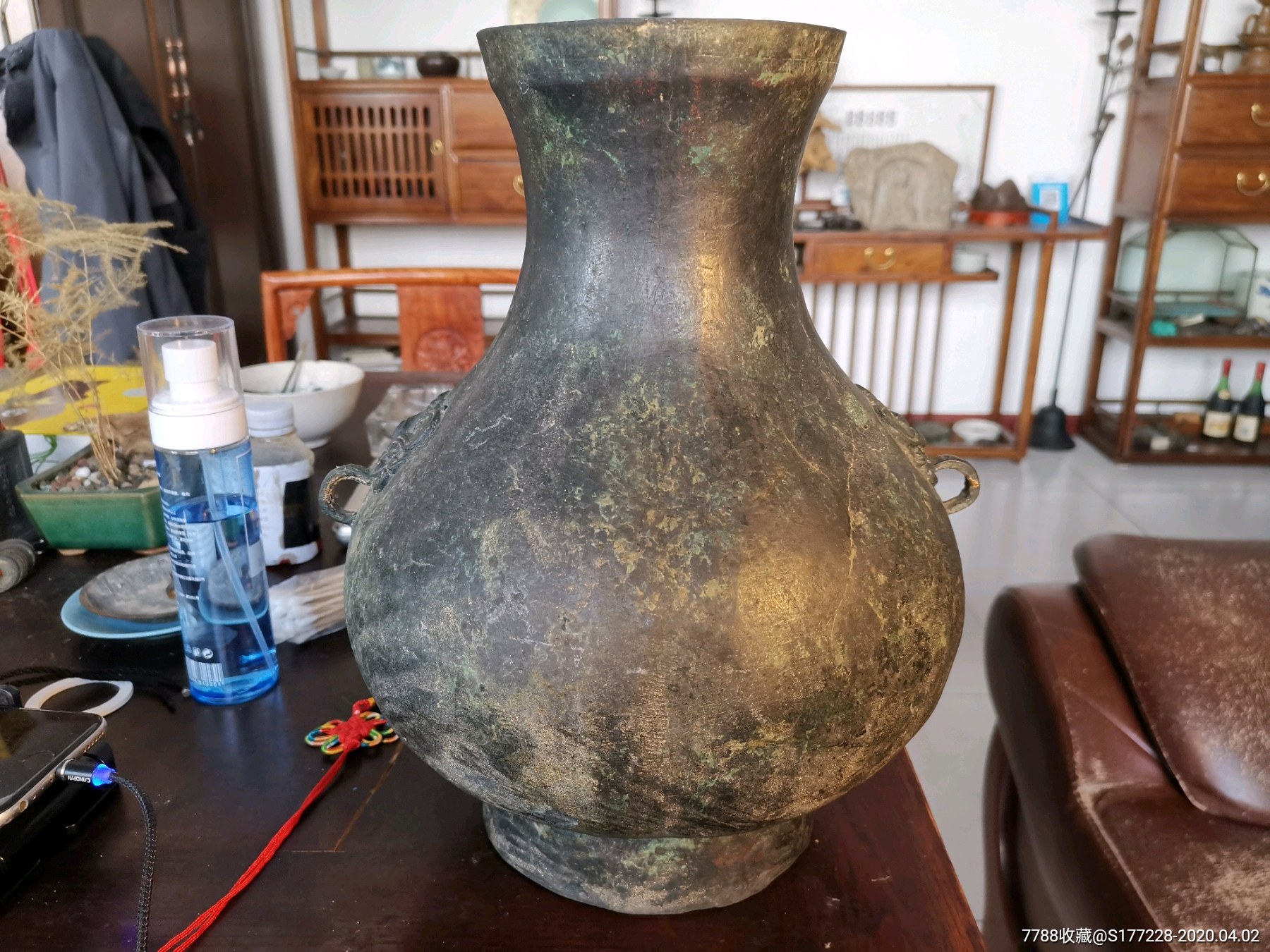 汉代瑞兽双耳青铜瓶,开门老货保真