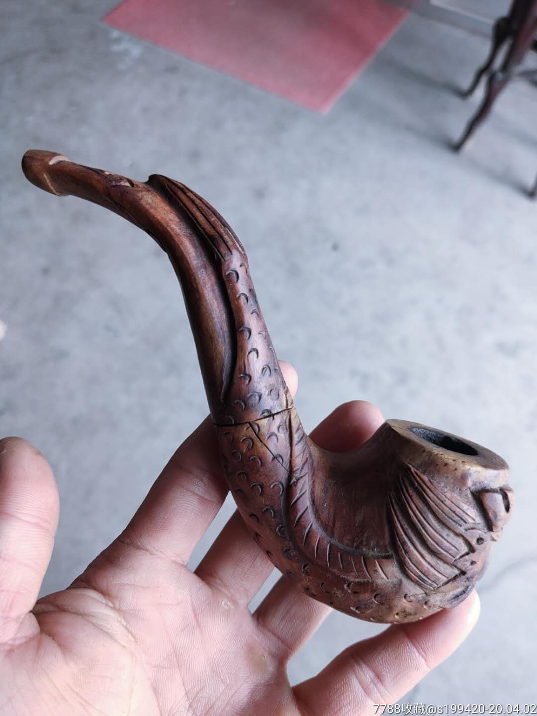 民国崖柏老烟斗整体雕龙木质坚硬全品包老总长1745