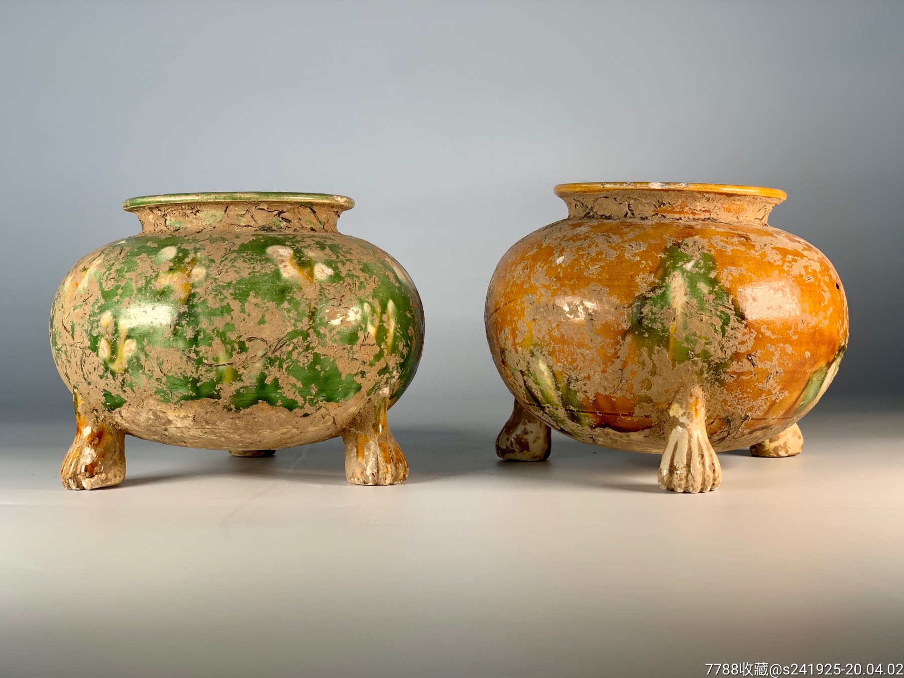 唐三彩罐子三足炉唐三彩炉子一对