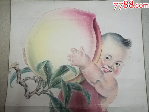 童子献寿*非常精美可爱的手绘大幅挂轴画