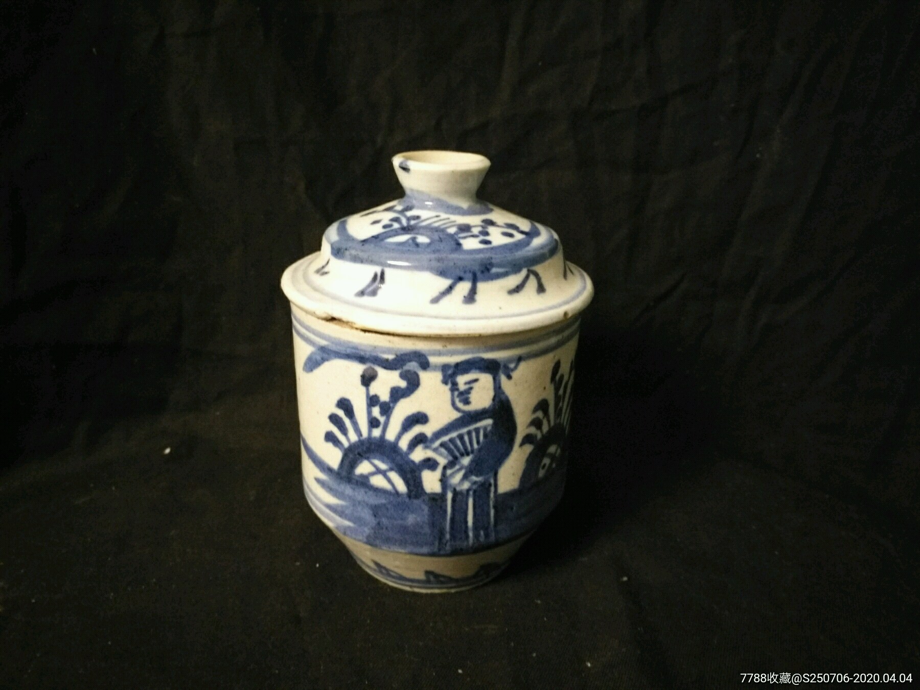 民国青花人物药罐