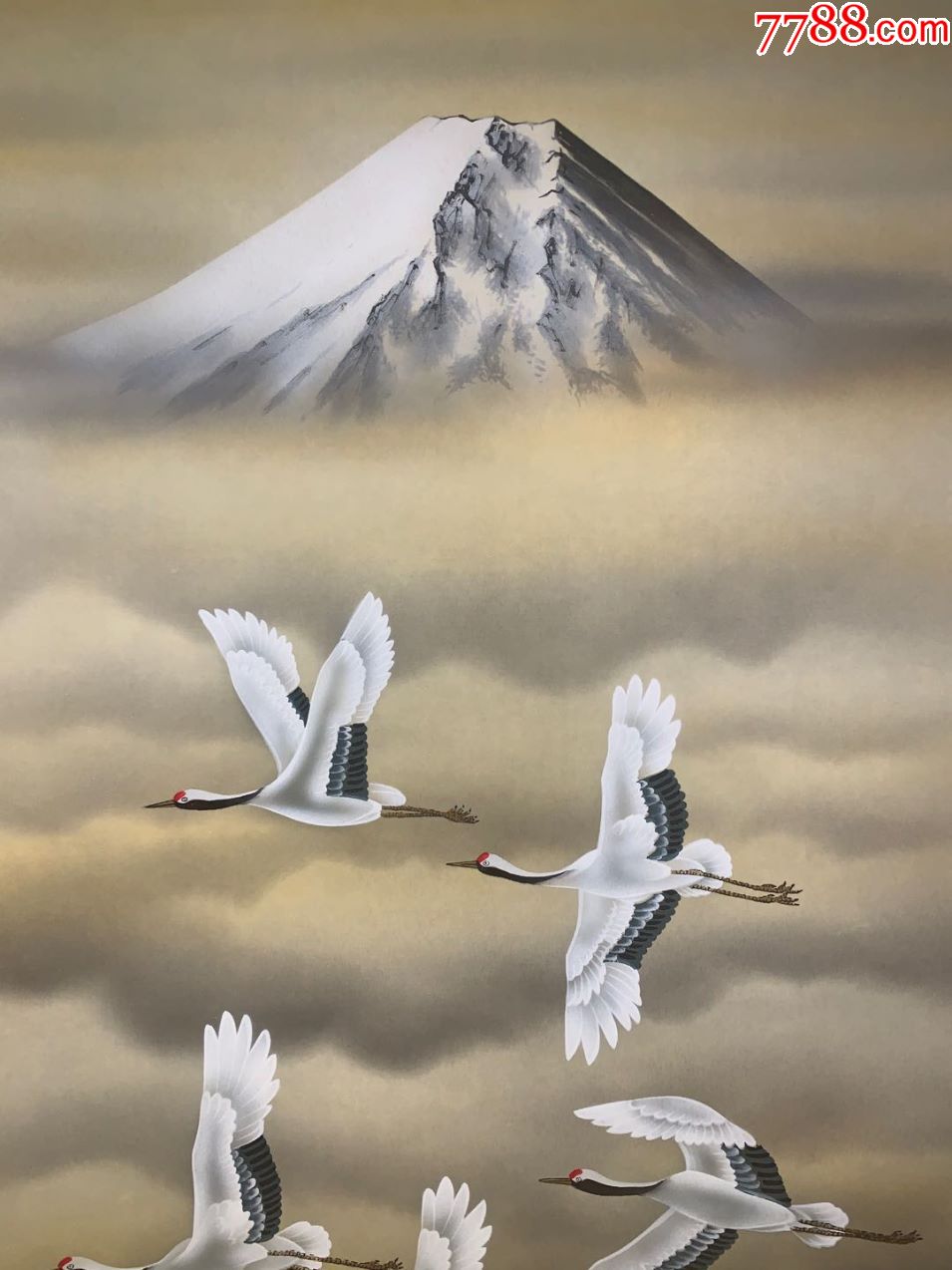 富岳群鹤和风日本回流字画古玩肉笔手绘挂轴原装真迹现货