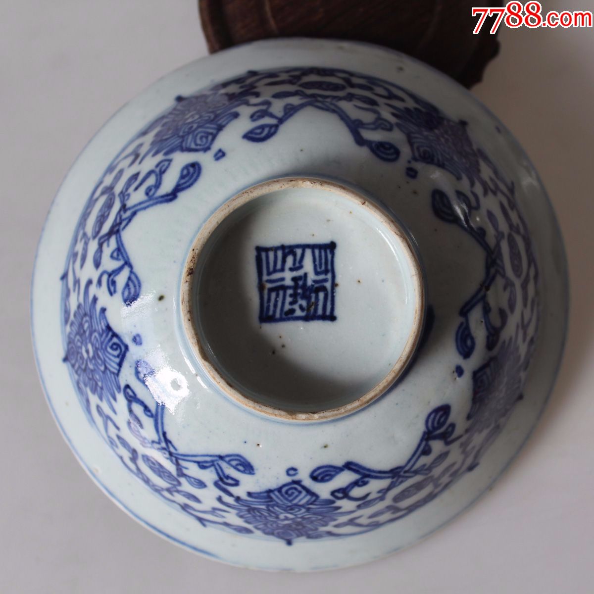 大開門真品古董老瓷器**清代嘉道青花纏枝紋折沿大碗保真