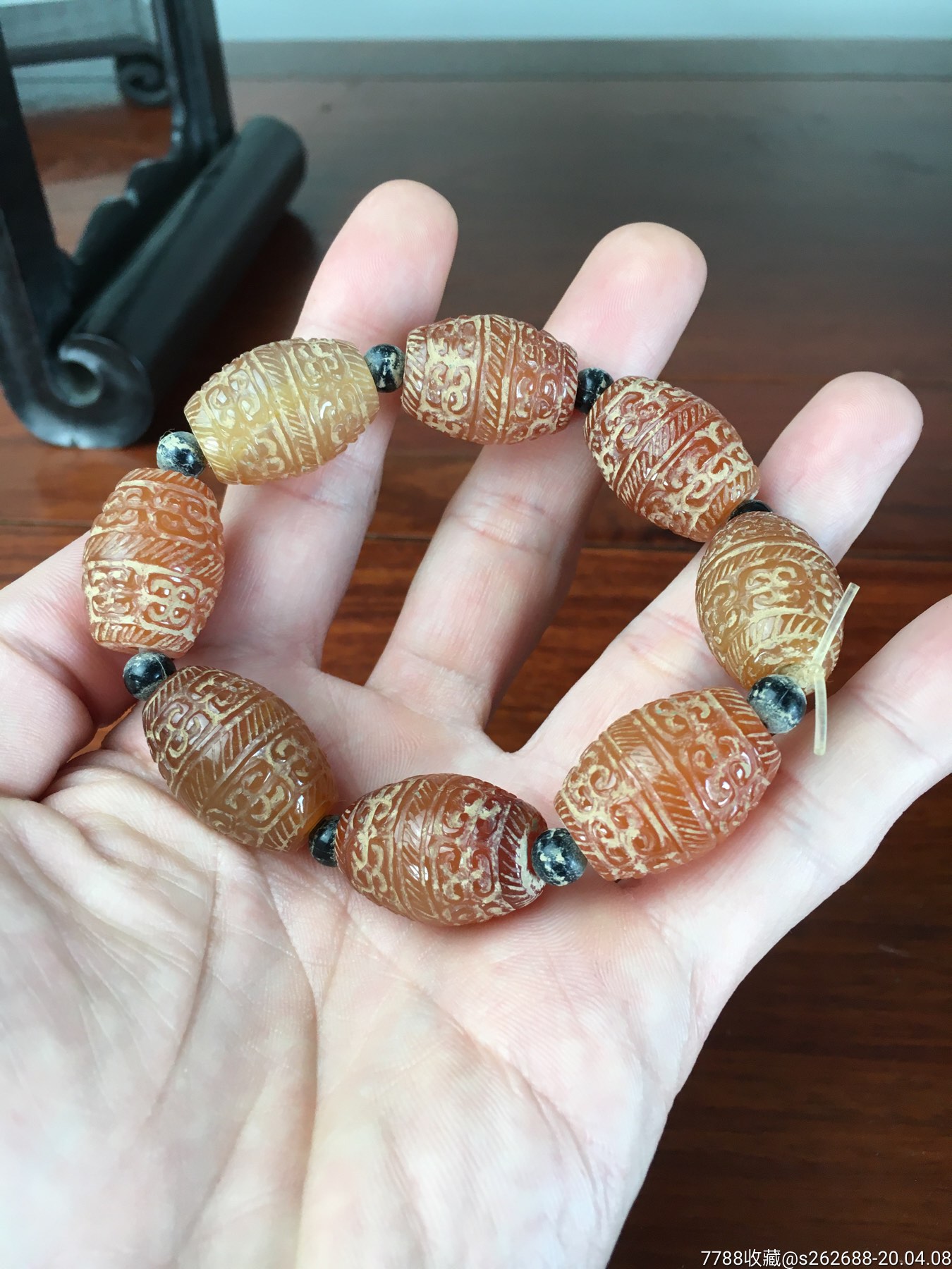 老红褐色玛瑙云谷纹手链