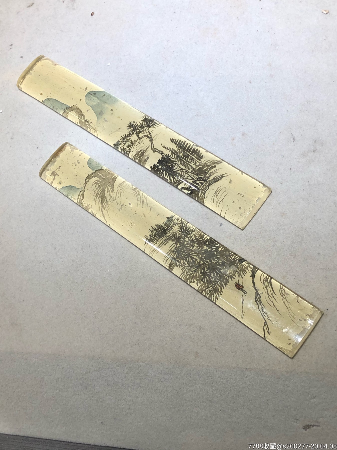 晚清山水人物琉璃镇尺-镇纸/压尺-7788镇纸收藏