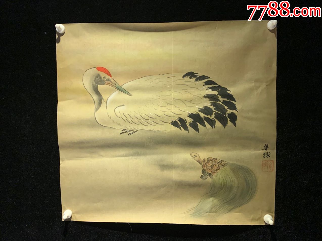 龟鹤古字画民国清代老字画浮世绘画春茶室书房中堂挂轴