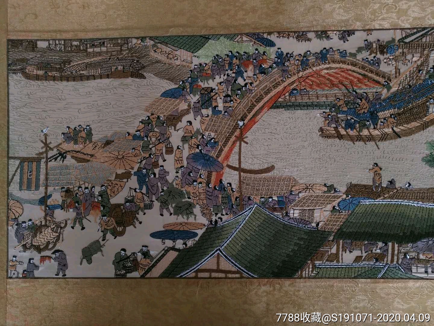 锦缎刺绣清明上河图画一幅装裱精细完整无损品相一流0