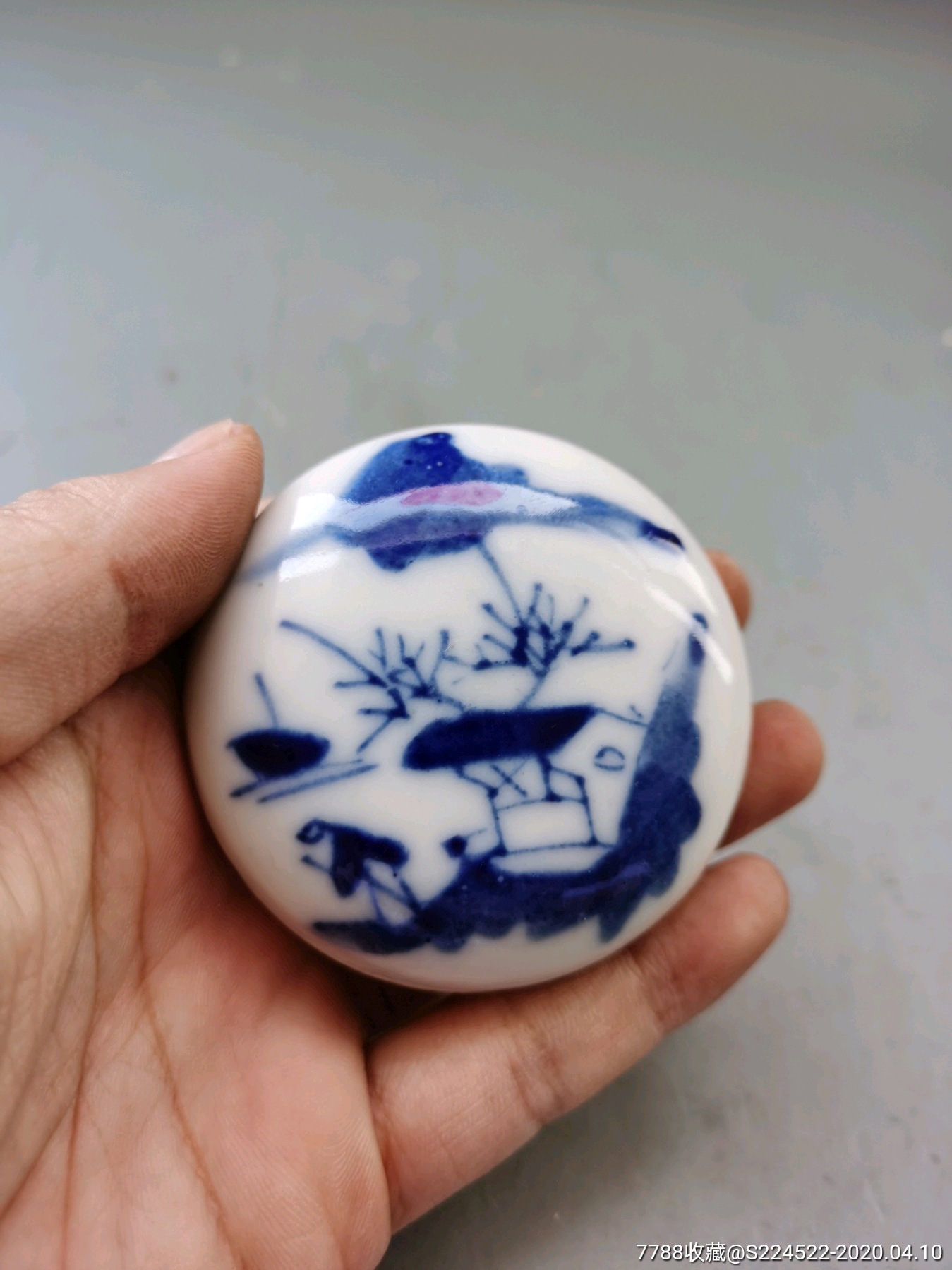 光绪青花山水印泥盒