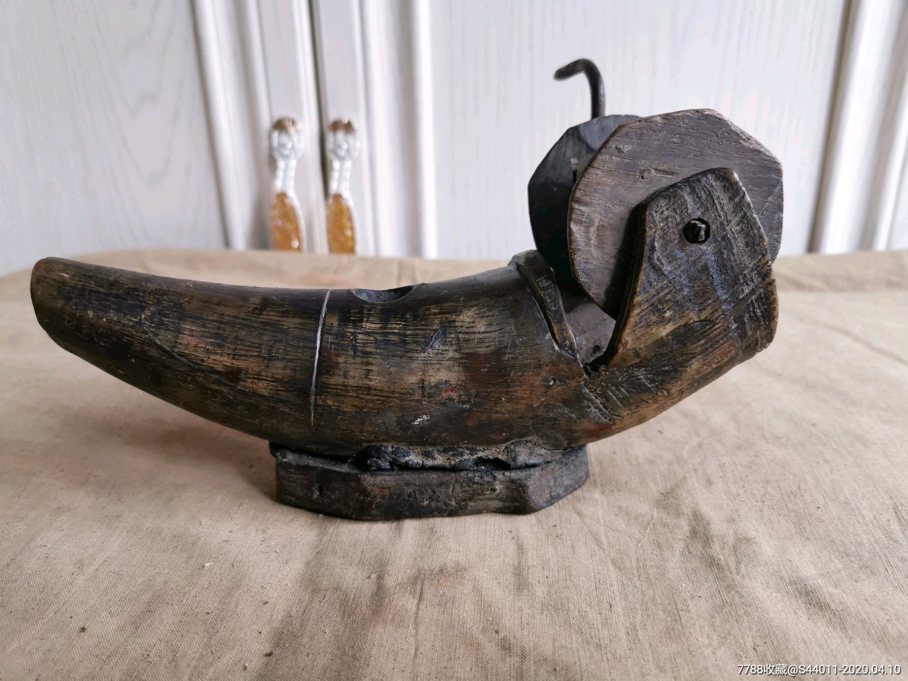 民国牛角墨斗,老木工工具