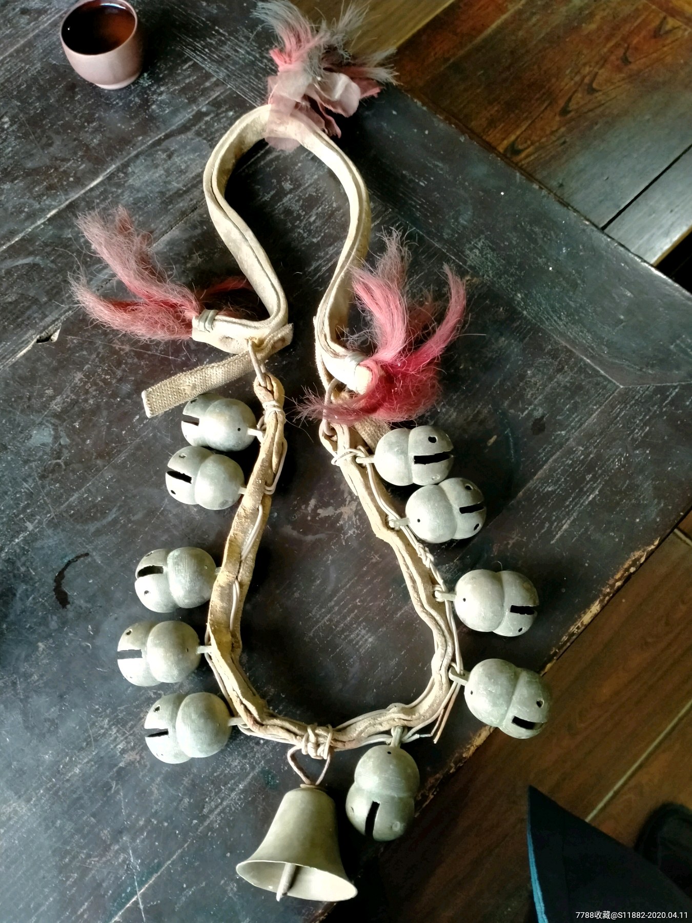 民国一串11个葫芦喇叭铜铃铛带红缨辟邪挂件