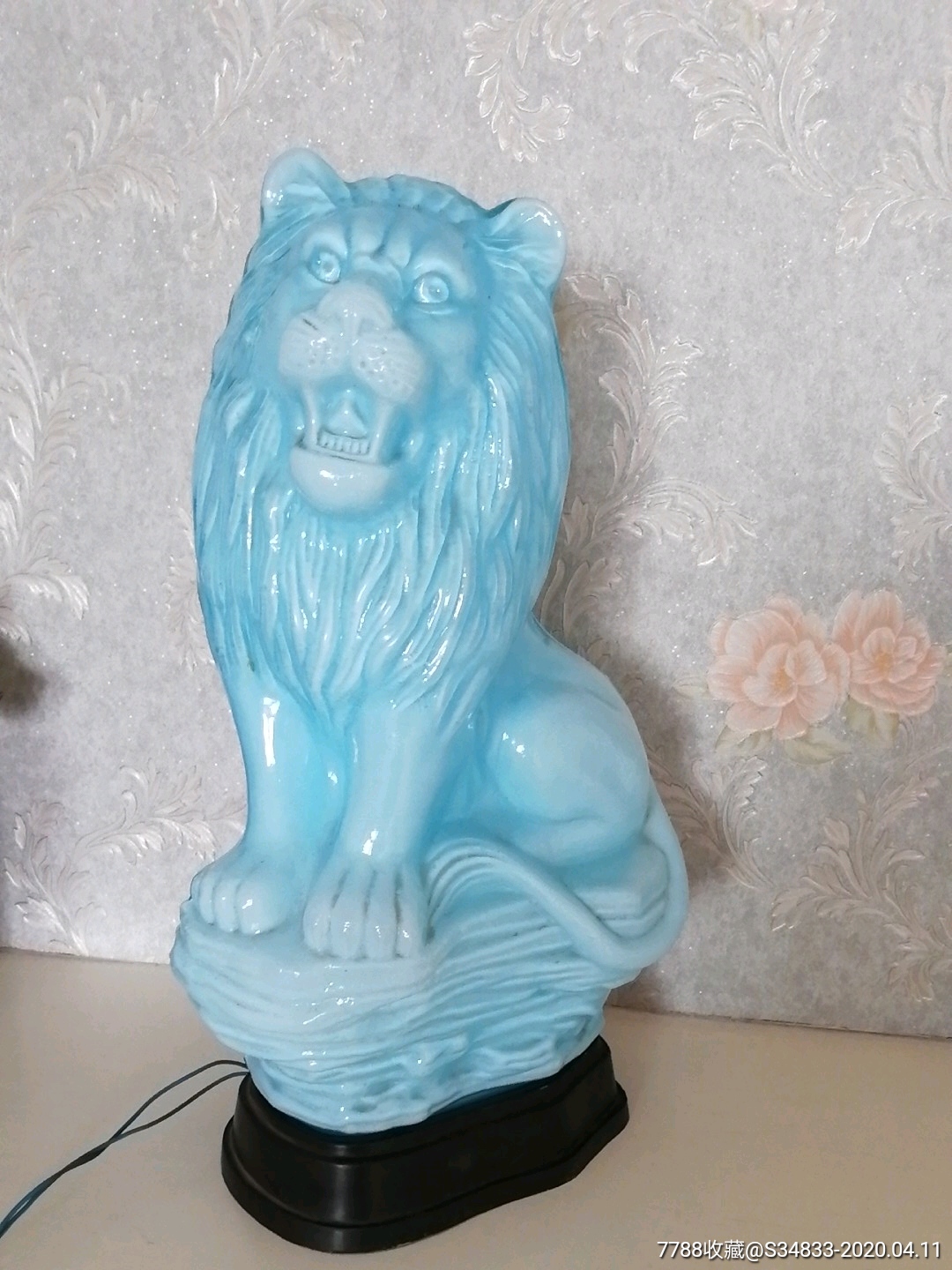 70年代蓝玻璃狮子台灯