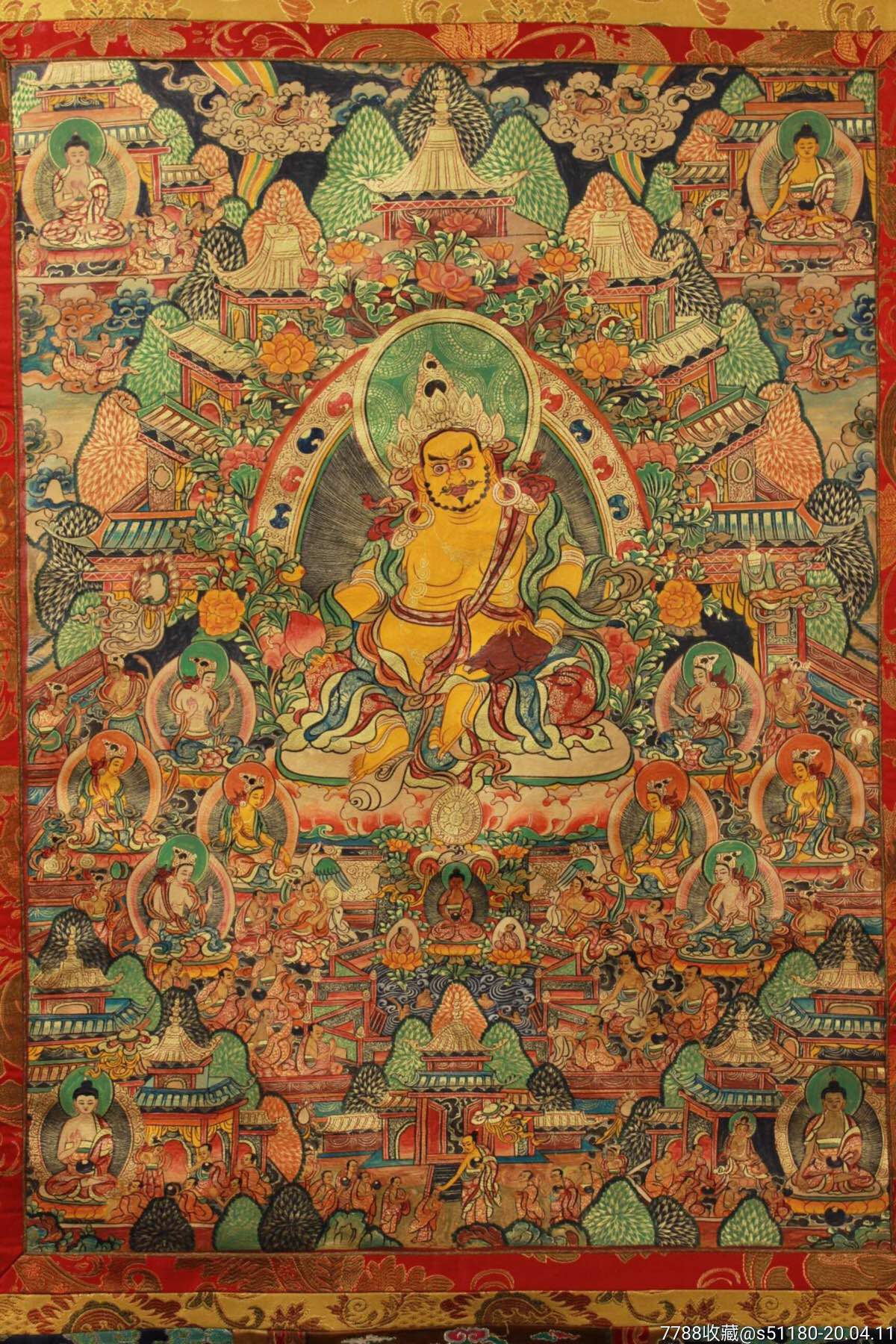 西藏寺院收明代顶级画师纯手工纯天然矿物颜料纯手绘黄财神藏财神画像