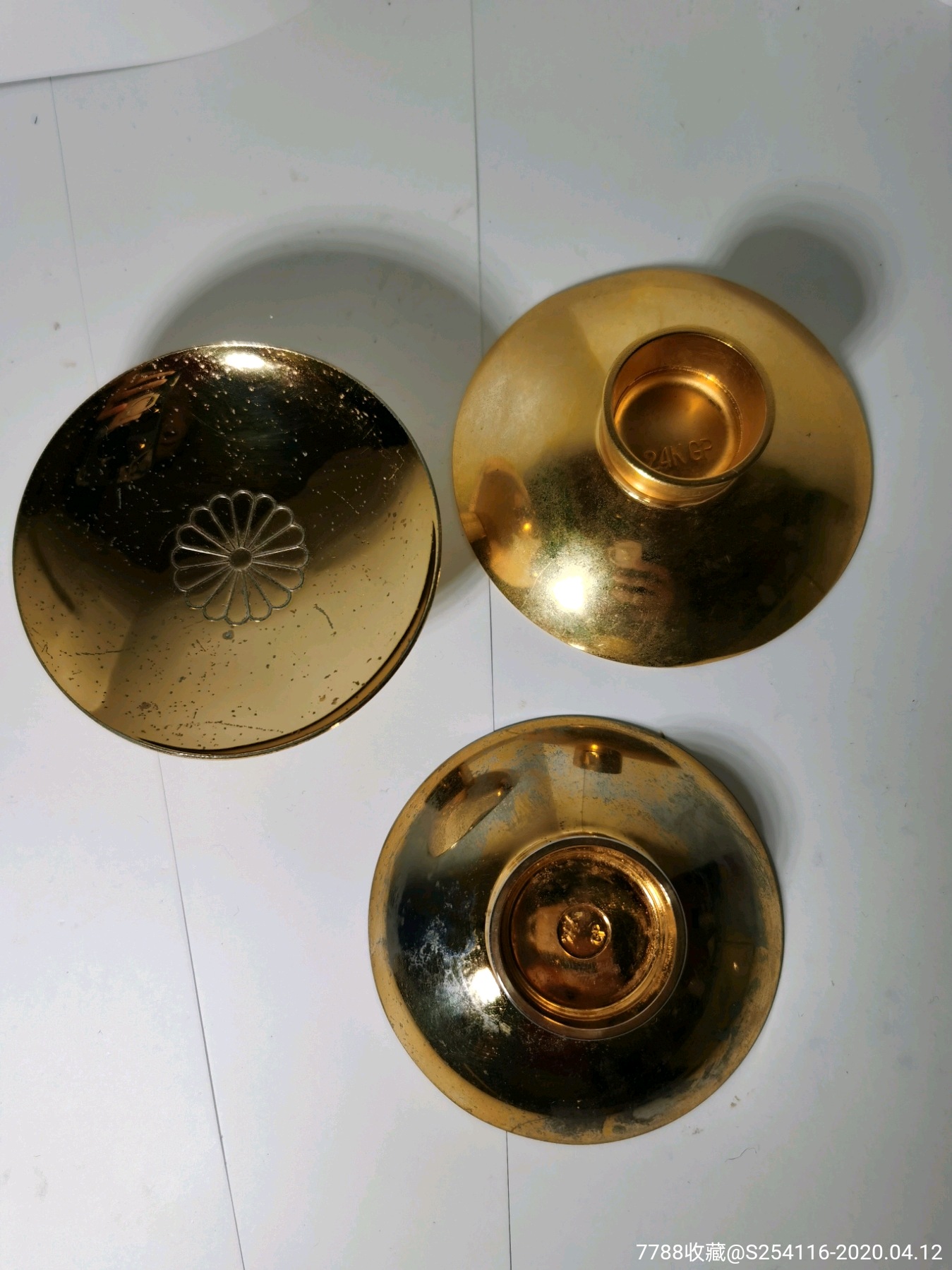 日本24k镀金酒碗摆件大的7.7cm中的7.1cm小的6.8cm大小3个打包19