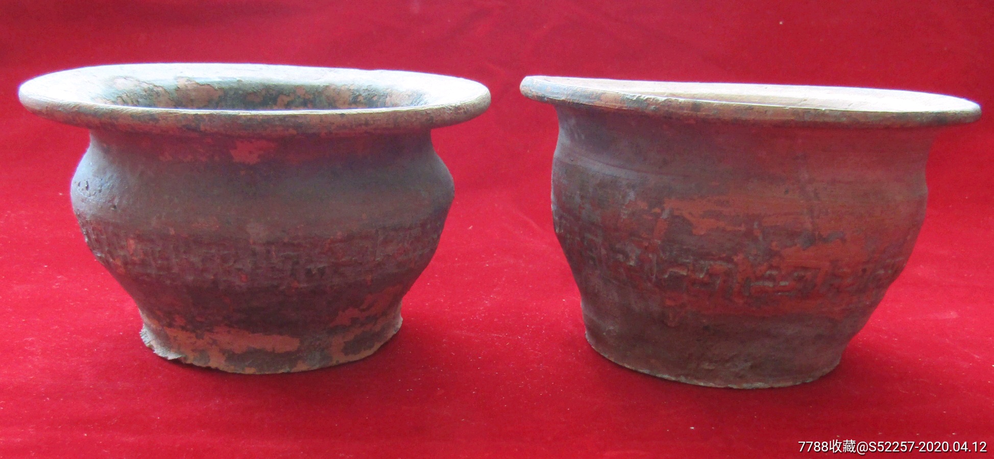 民国红陶花盆一对