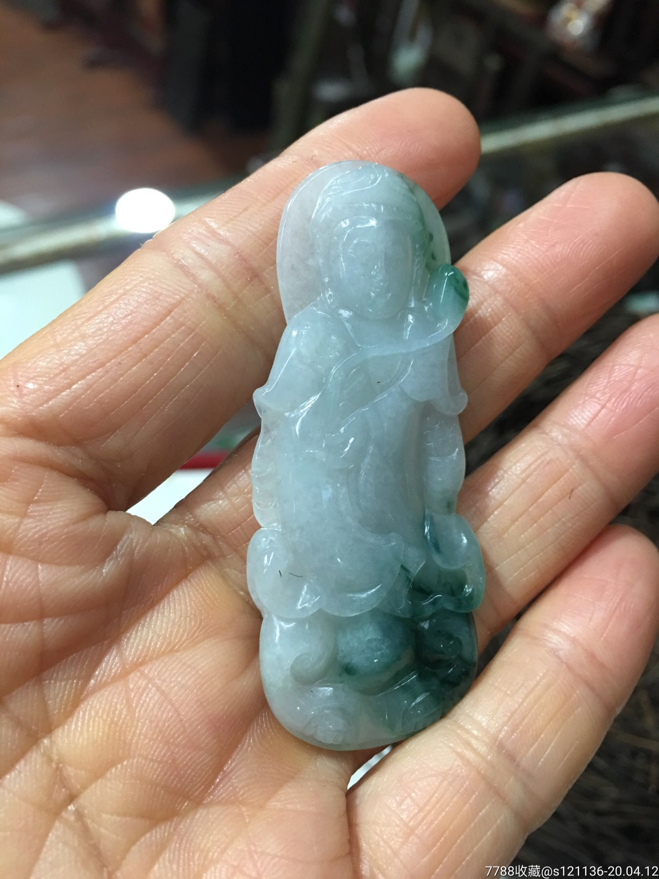 缅甸翡翠老坑糯冰种飘花观音吊坠_翡翠/缅甸玉_第2张_7788砚台收藏