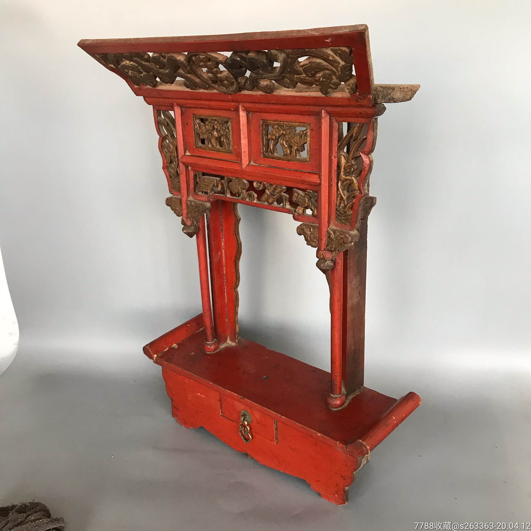 老佛像佛龛老朱红漆佛龛