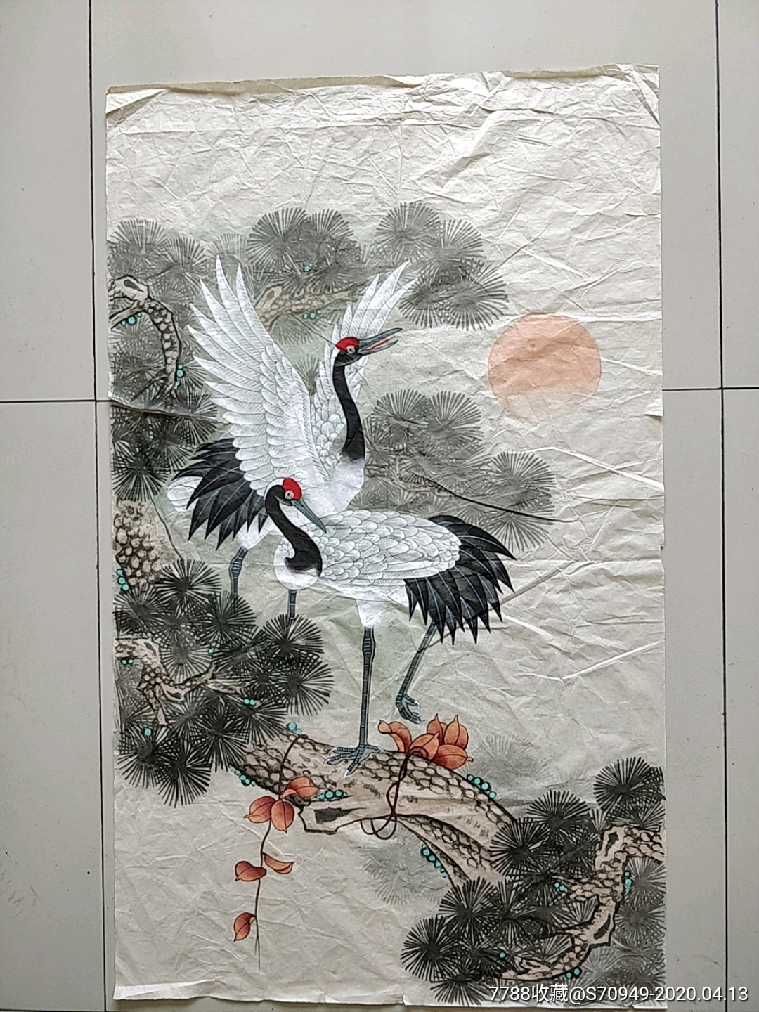 工筆畫精品,《松鶴延年》_花鳥國畫原作_第1張_7788字畫網