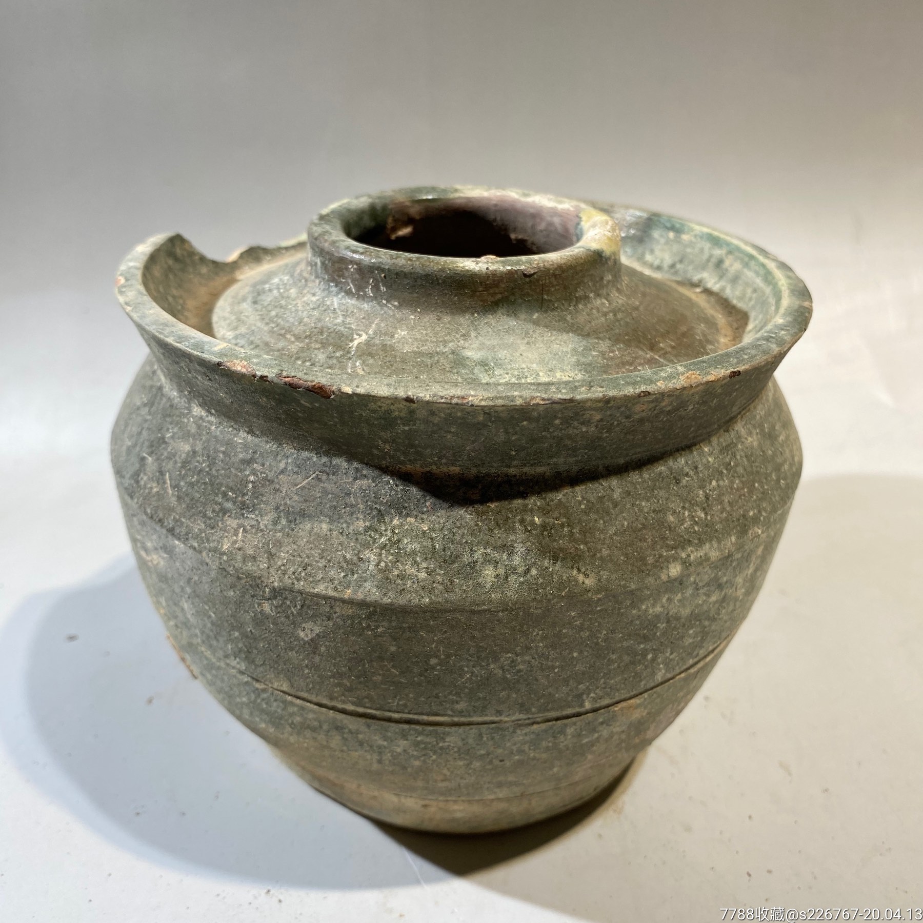 古玩陶器汉代绿釉陶泡菜坛