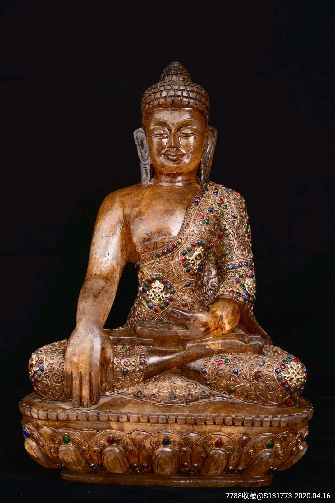 藏传水晶释迦摩尼佛天然一体水晶纯手工錾刻掐丝镶嵌宝石