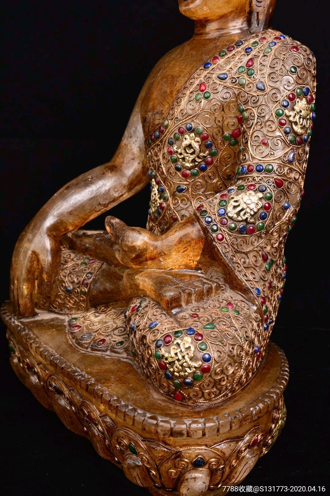 藏传水晶释迦摩尼佛天然一体水晶纯手工錾刻掐丝镶嵌宝石,佛像/造像