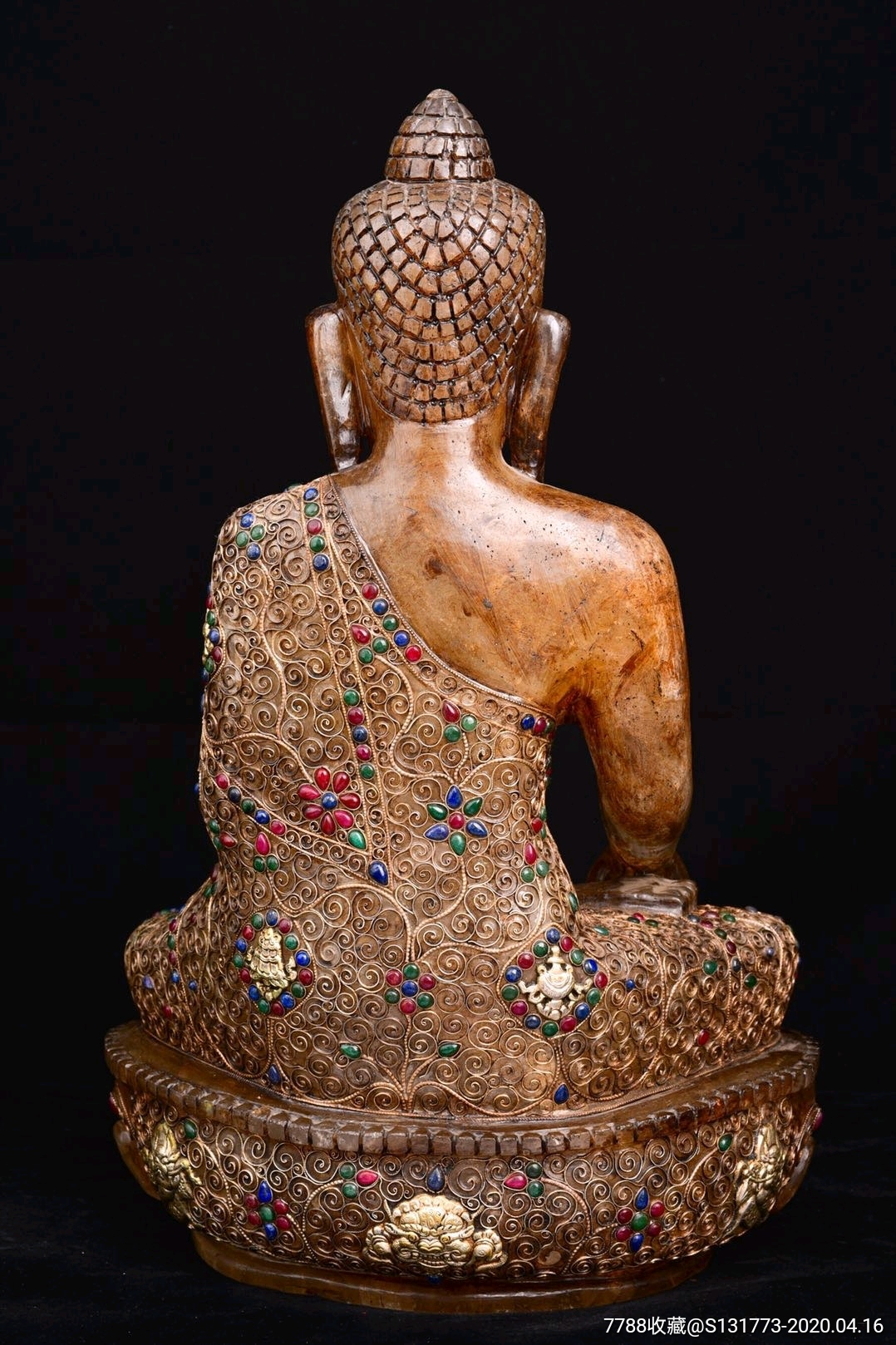 藏传水晶释迦摩尼佛天然一体水晶纯手工錾刻掐丝镶嵌宝石,佛像/造像