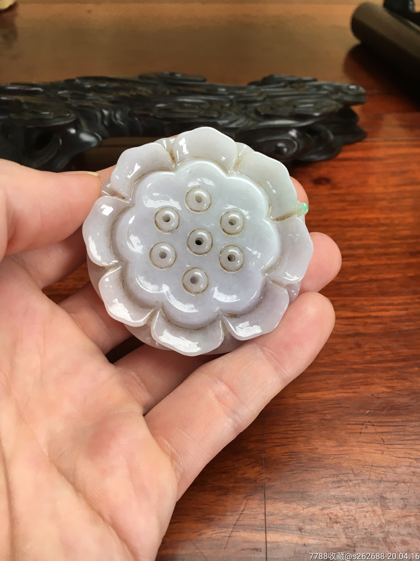 老天然翡翠淡紫飘绿莲花香插