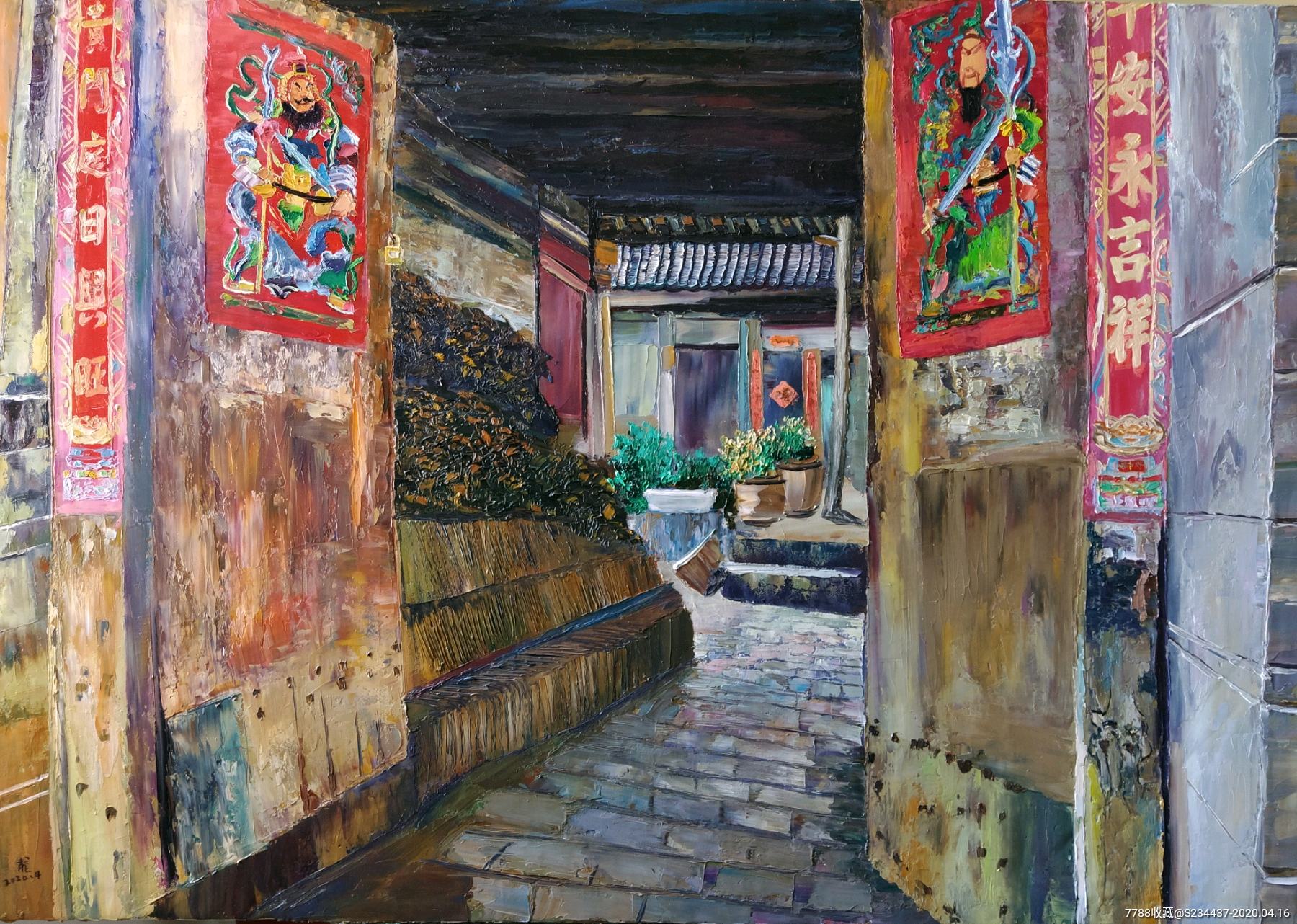 原创油画作品古朴的门