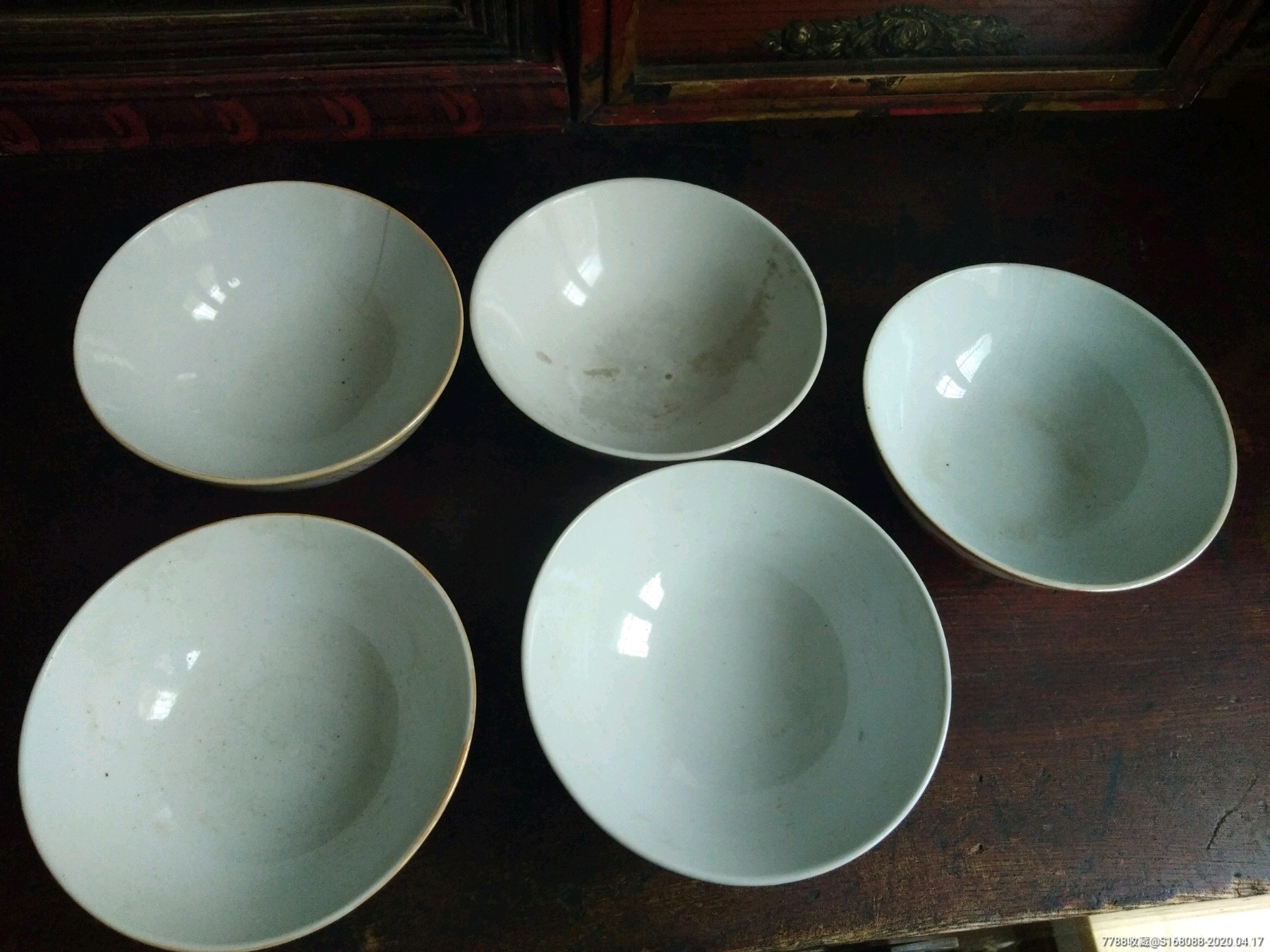 解放初期文革六七十年代手绘描金老瓷碗老瓷器老碗五个一起合售