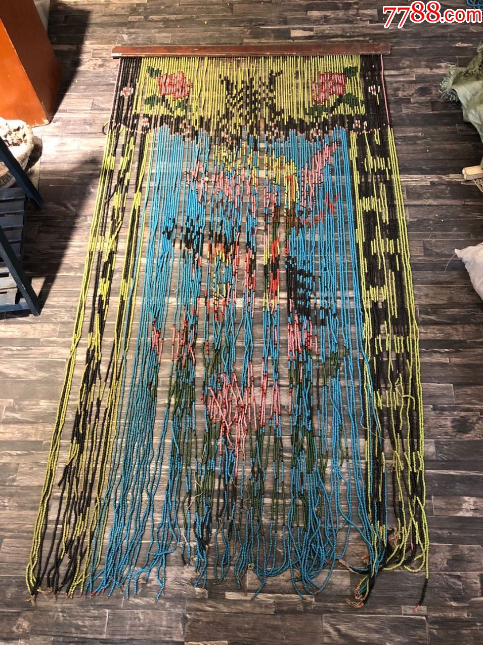 民国老琉璃珠门帘,原杆福禄寿喜,满洲老珠帘