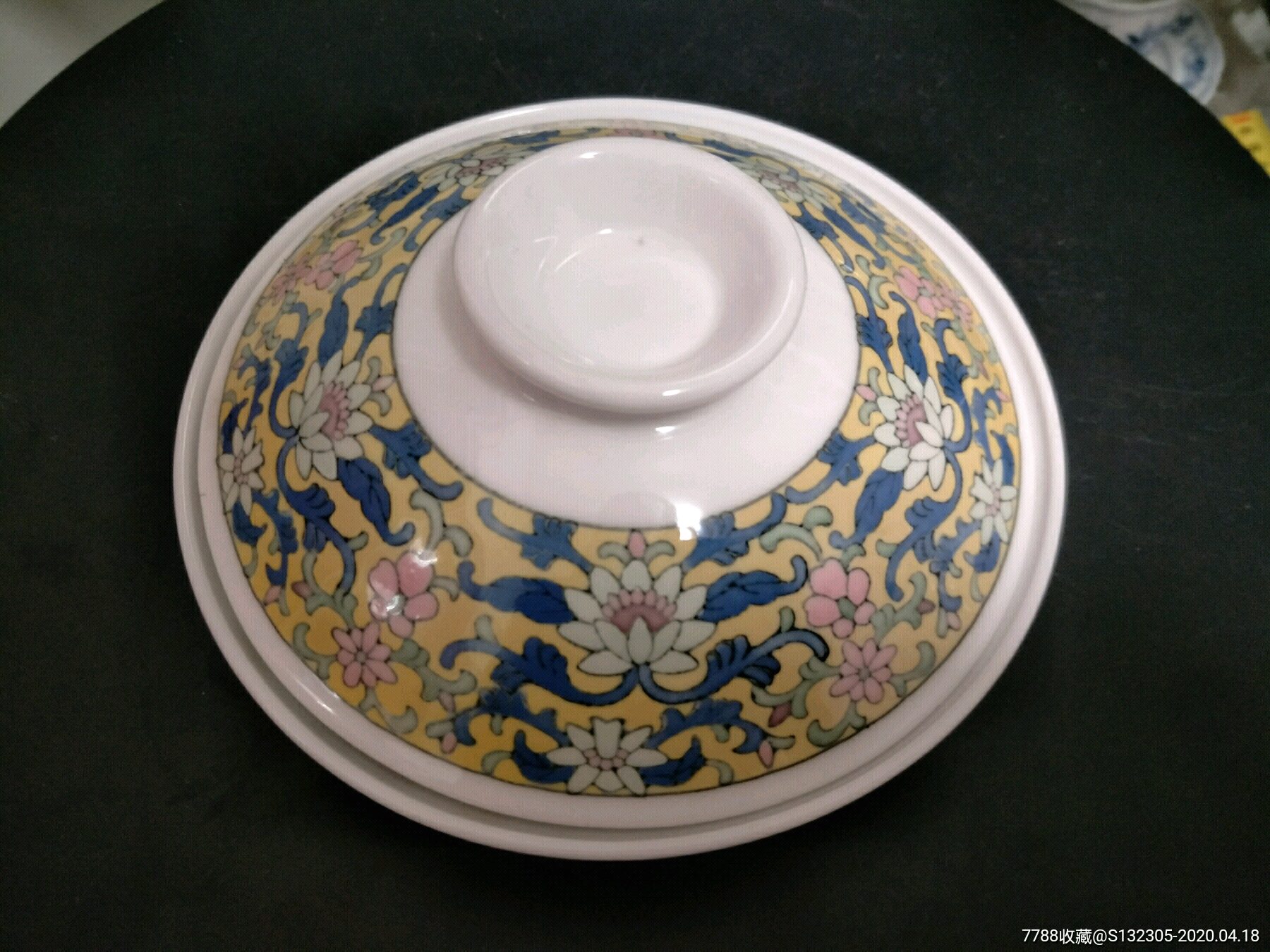 醴陵群力80年代生产手绘洋莲满花盖碗大球泥制作