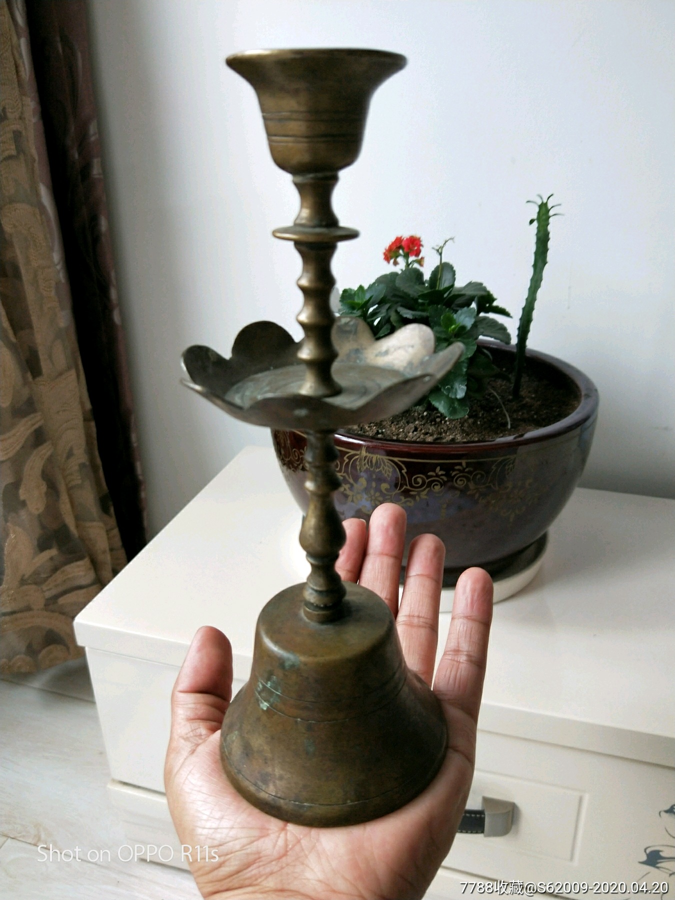 民国时期全品厚重铜烛台一支