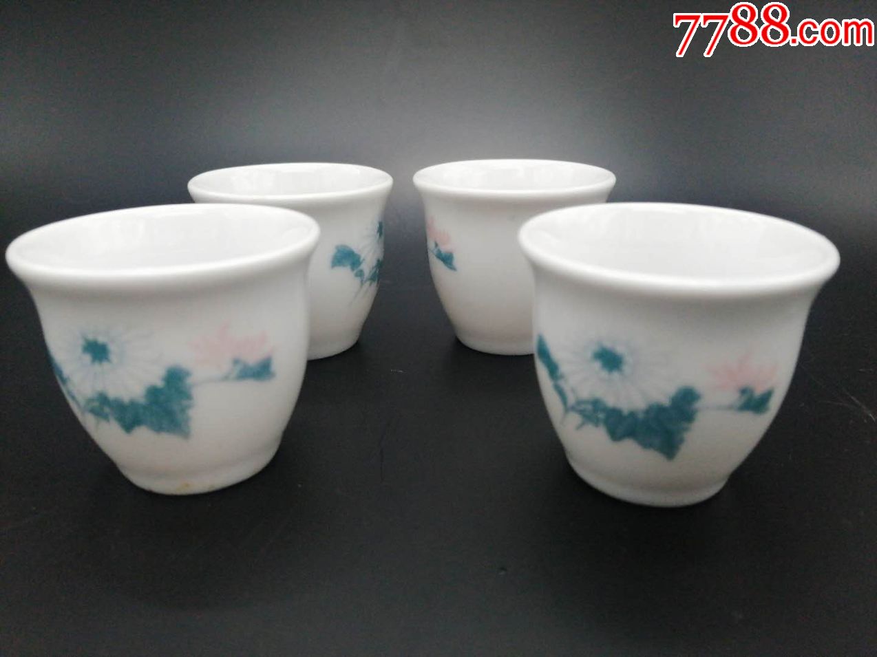 80年代初醴陵群力瓷厂菊花杯四个全新全品