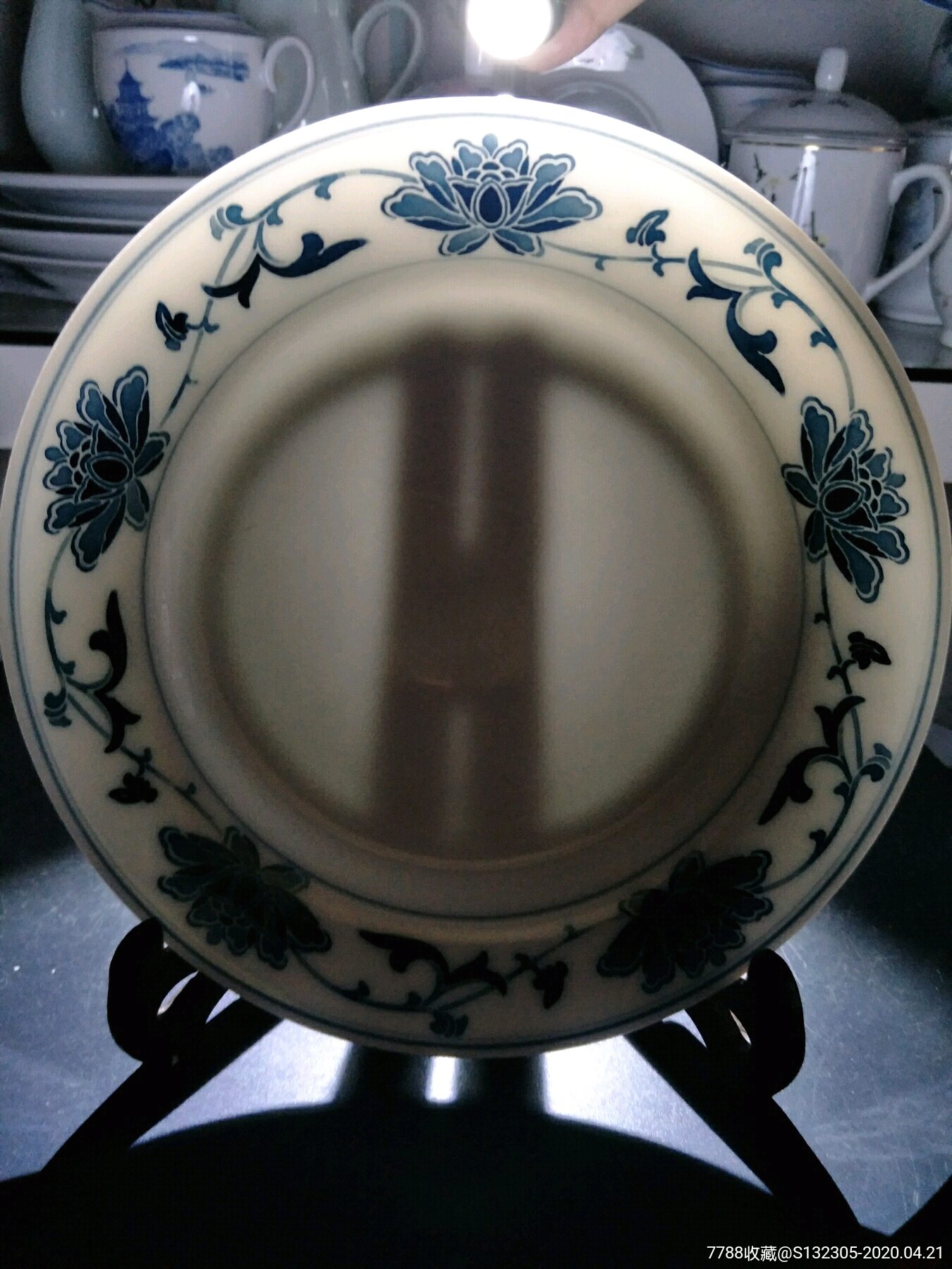 大球泥手绘玉芙蓉毛瓷底款湖南醴陵盘_彩绘瓷/彩瓷_第1张_7788瓷器