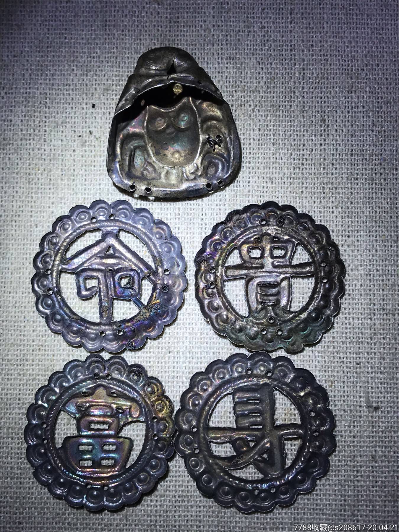 民国银帽花长命富贵老银帽花银佛帽花