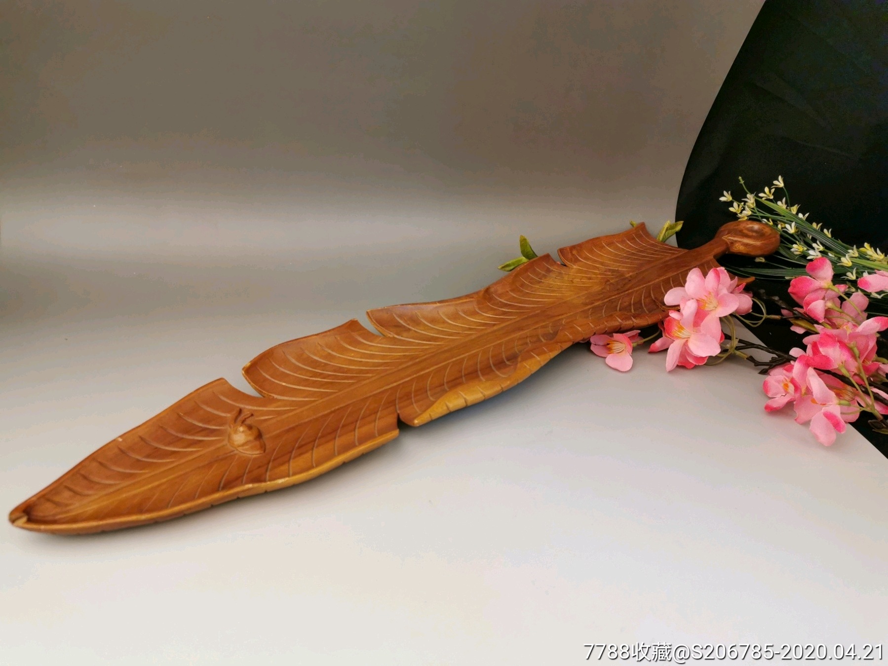 回流,硬实木茶船,芭蕉叶造型,尖部小磕,余全品