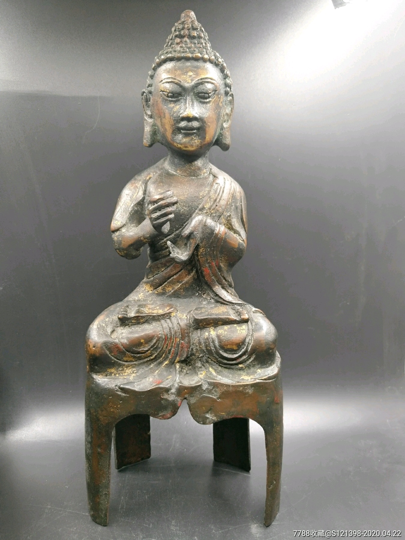 元代铜鎏金板凳佛