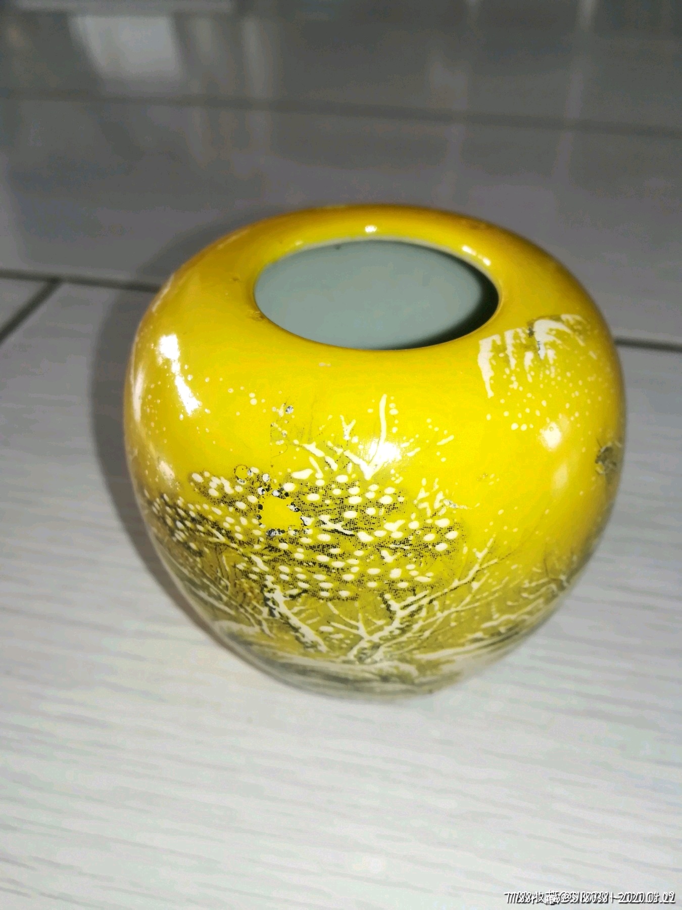 黄釉雪景水洗文房笔洗陶瓷瓷器小罐复古杂项摆件收藏