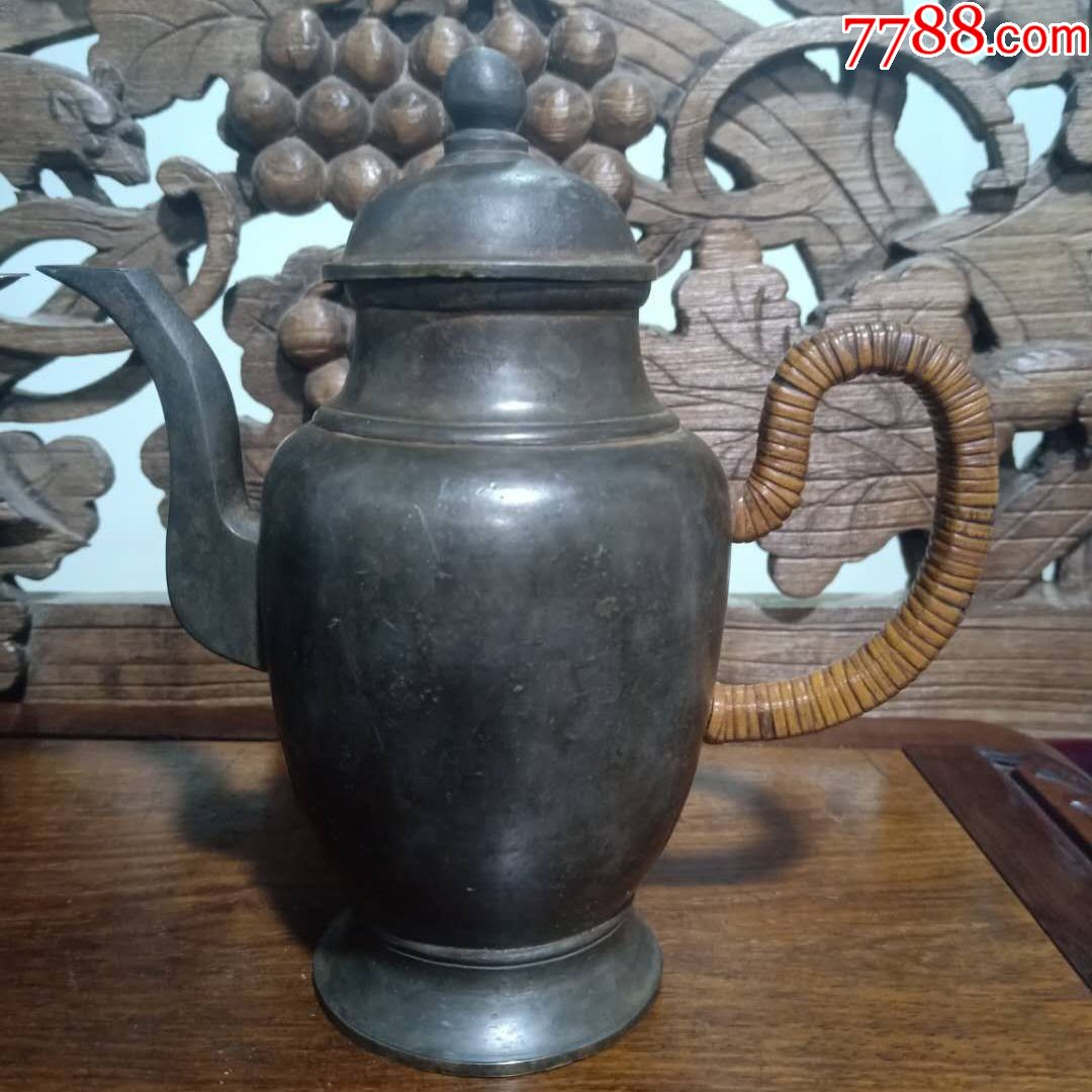 清代白锡酒壶一对锡制端把壶古玩锡器收藏锡制品酒具