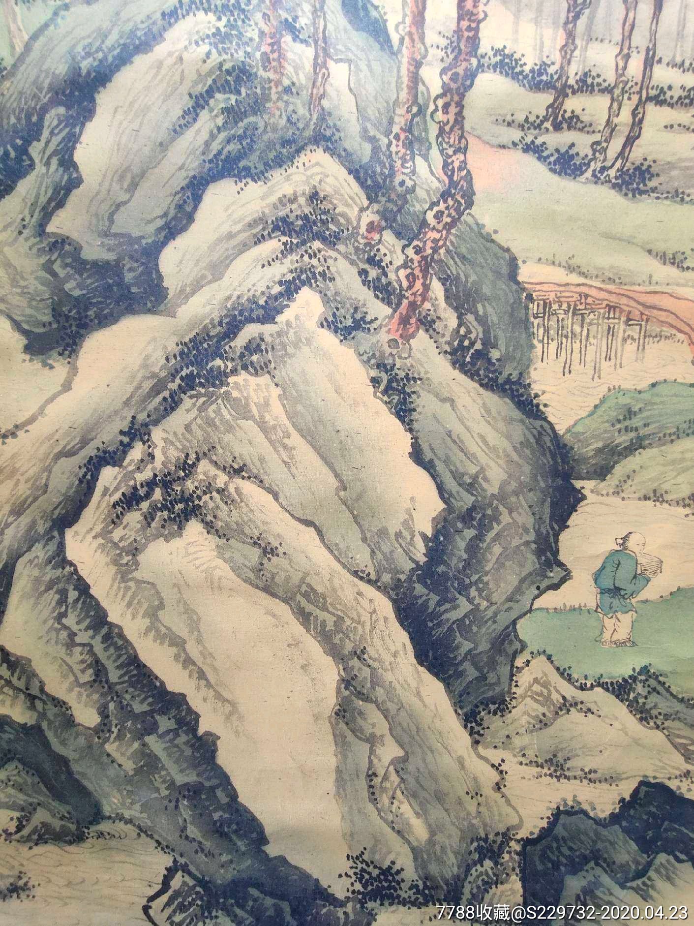 手绘绢本王翚款青绿山水图轴_第6张_7788书画网