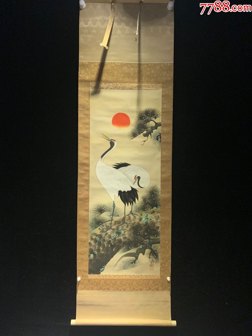 朝阳仙鹤日本回流字画书房中堂民清茶室挂轴真迹肉笔书法画收藏