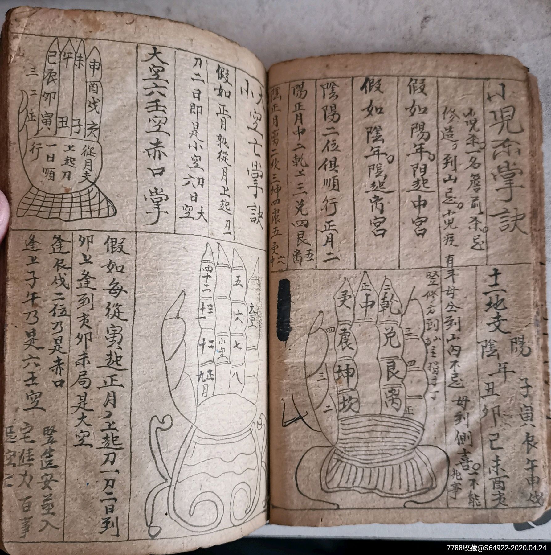 清代手稿杨公地理掌诀,郭景纯安六畜位金镜,12支掌诀,九宫掌诀,小见杀