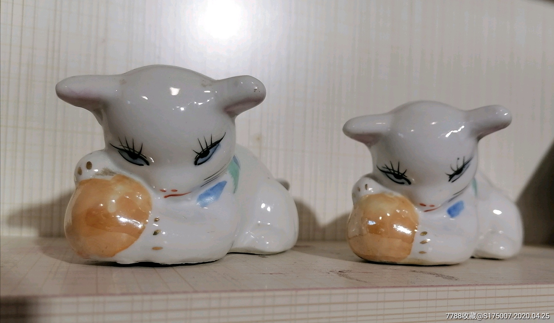 老瓷器瓷猫一对可做镇纸摆件10x5x4