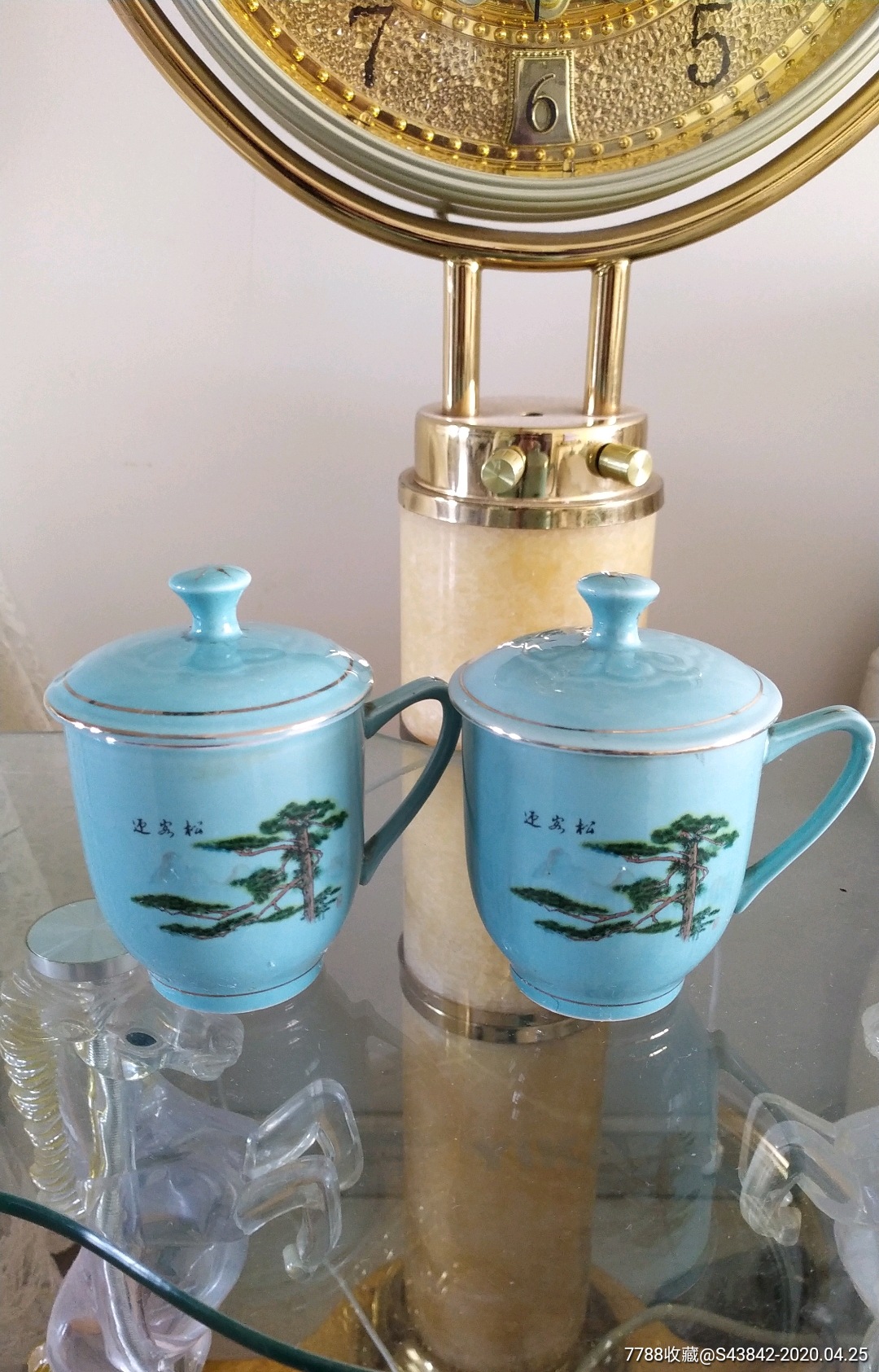 文革宣化二瓷迎客松盖杯2个