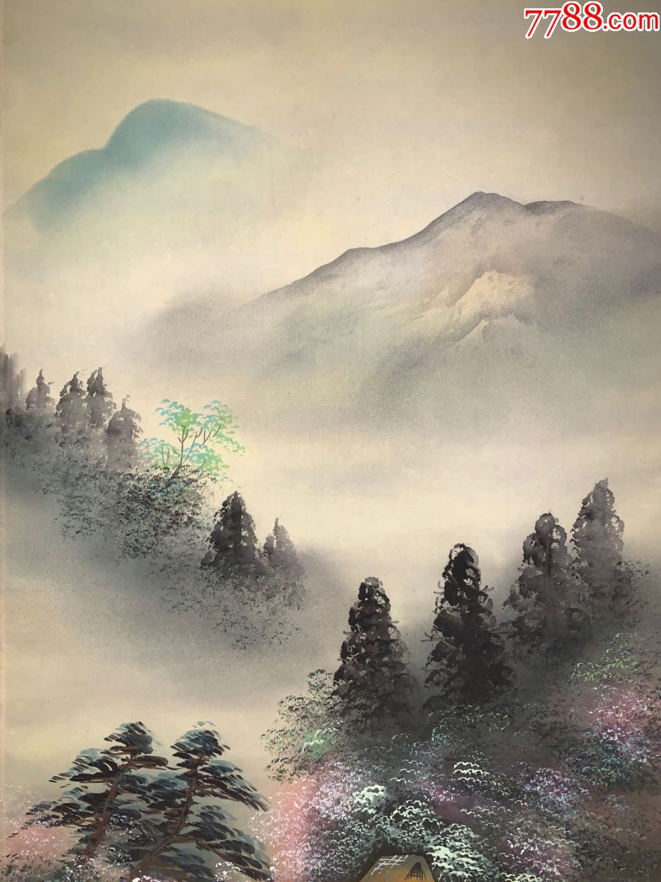 玉泉春山日本回流字画书房中堂民清茶室挂轴真迹肉笔书法画收藏