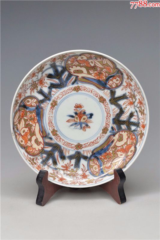 日本伊万里瓷青花五彩花卉纹盘子碟子茶碟茶道江户有田烧茶具