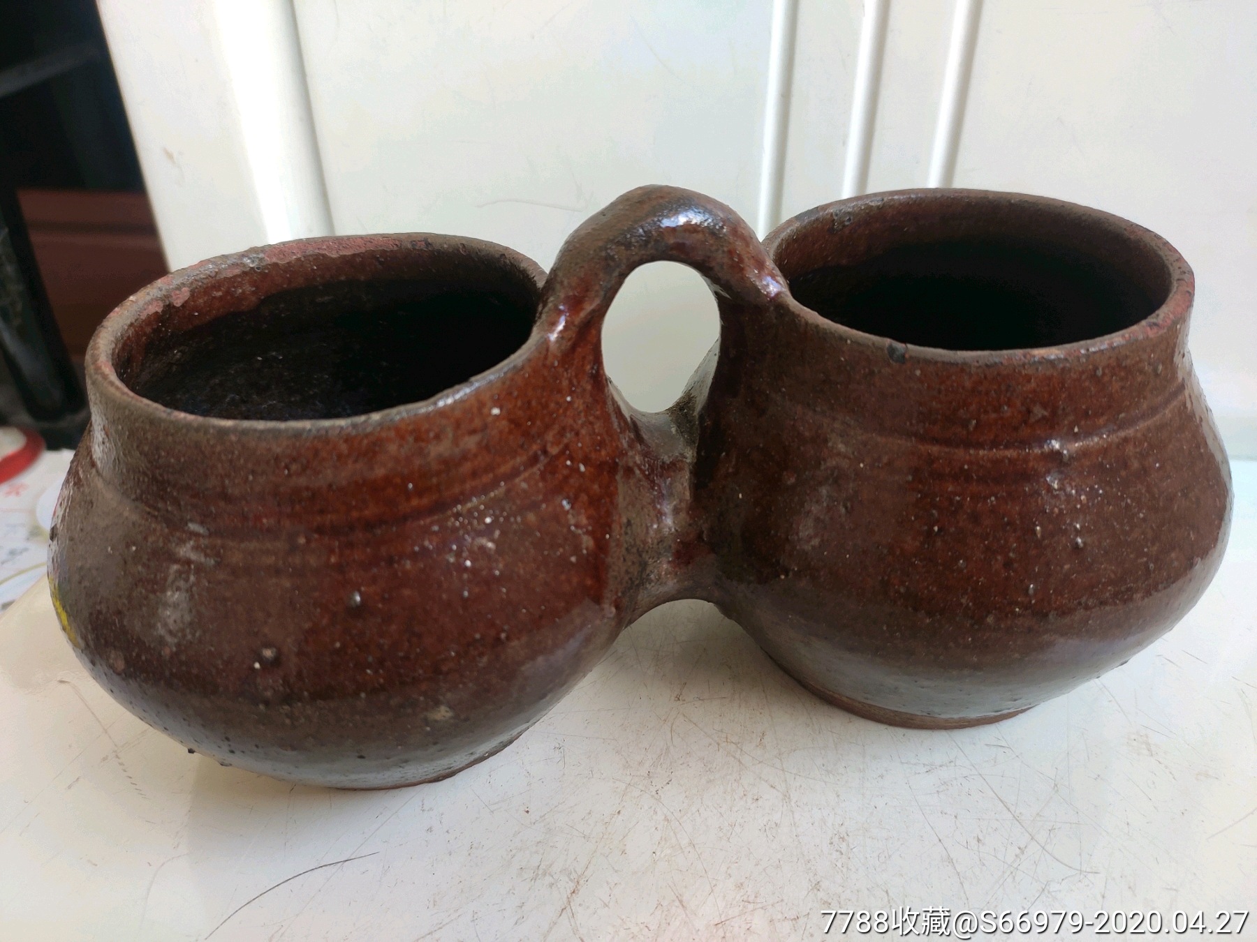 清代酱红釉油盐罐