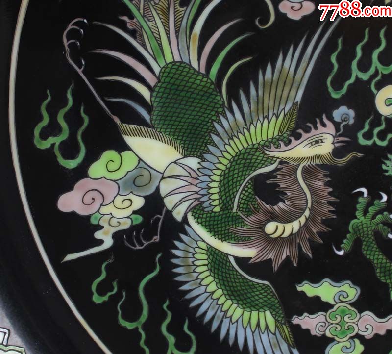 黑地素三彩龙凤大盘_彩绘瓷/彩瓷【大田野】_第2张_7788瓷器