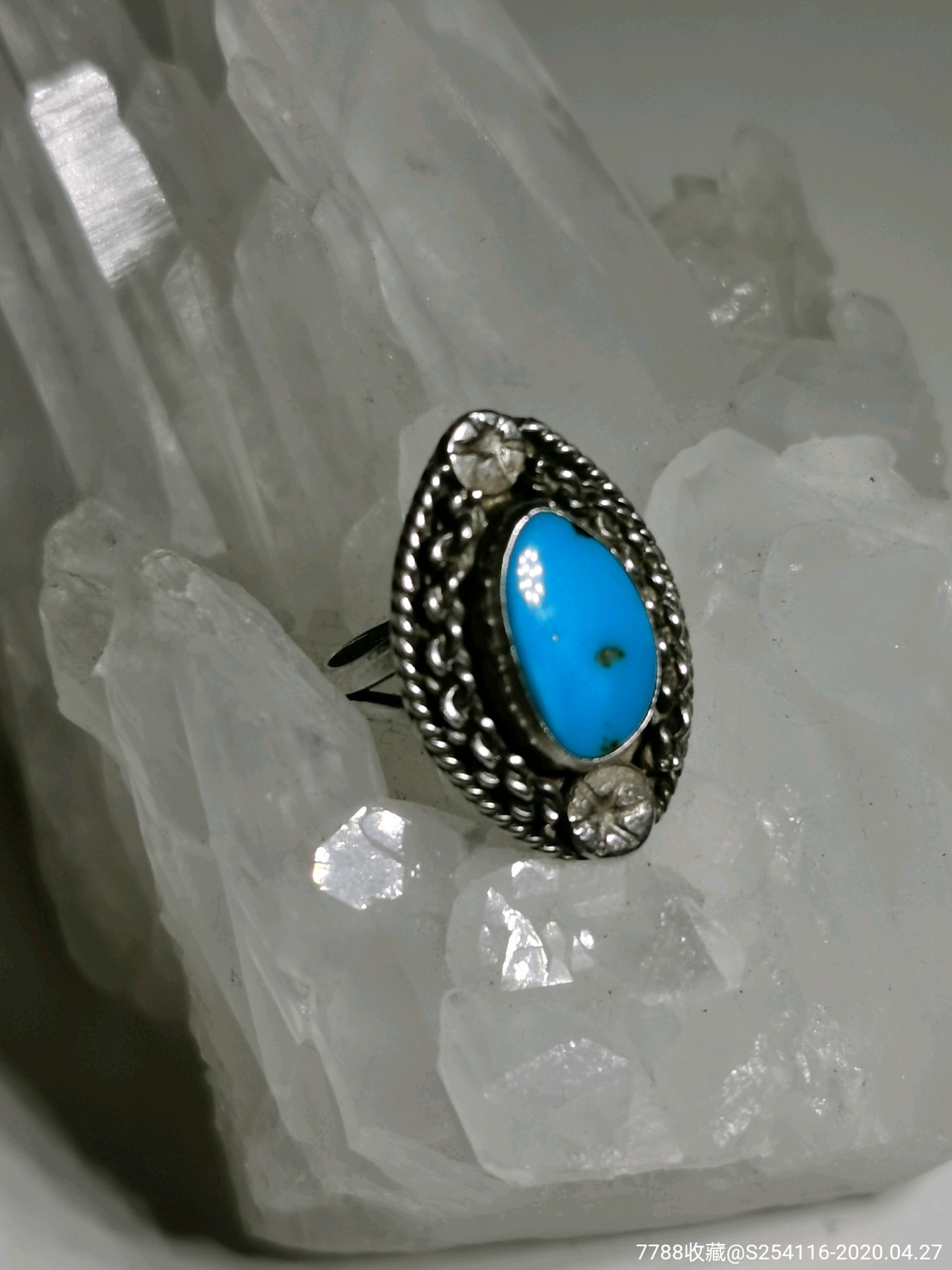 日本手工精制纯银sterling戒指绿松石镶嵌重45克85号戒面1624m