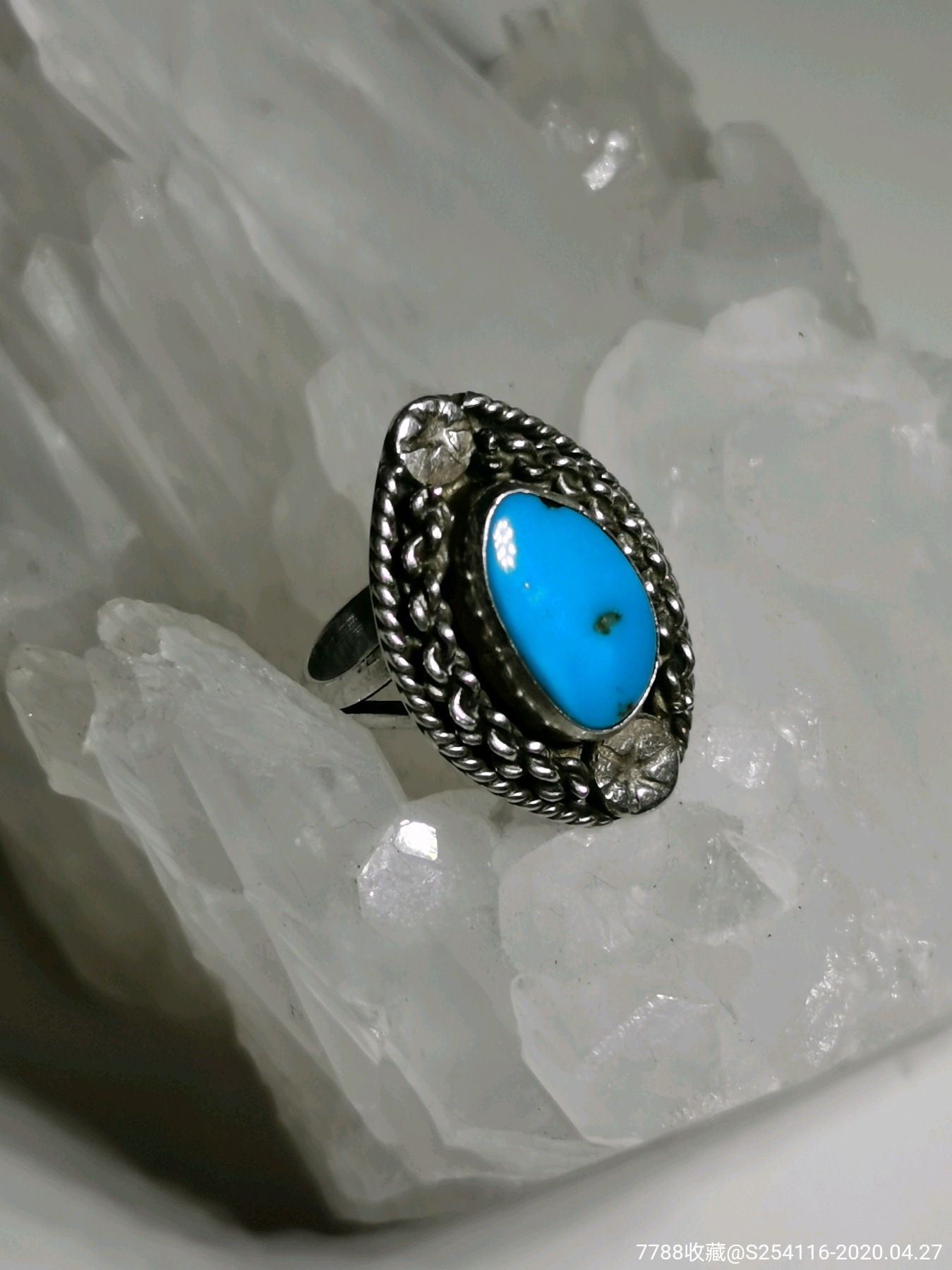 日本手工精制纯银sterling戒指绿松石镶嵌重4.5克8.5号戒面16*24m