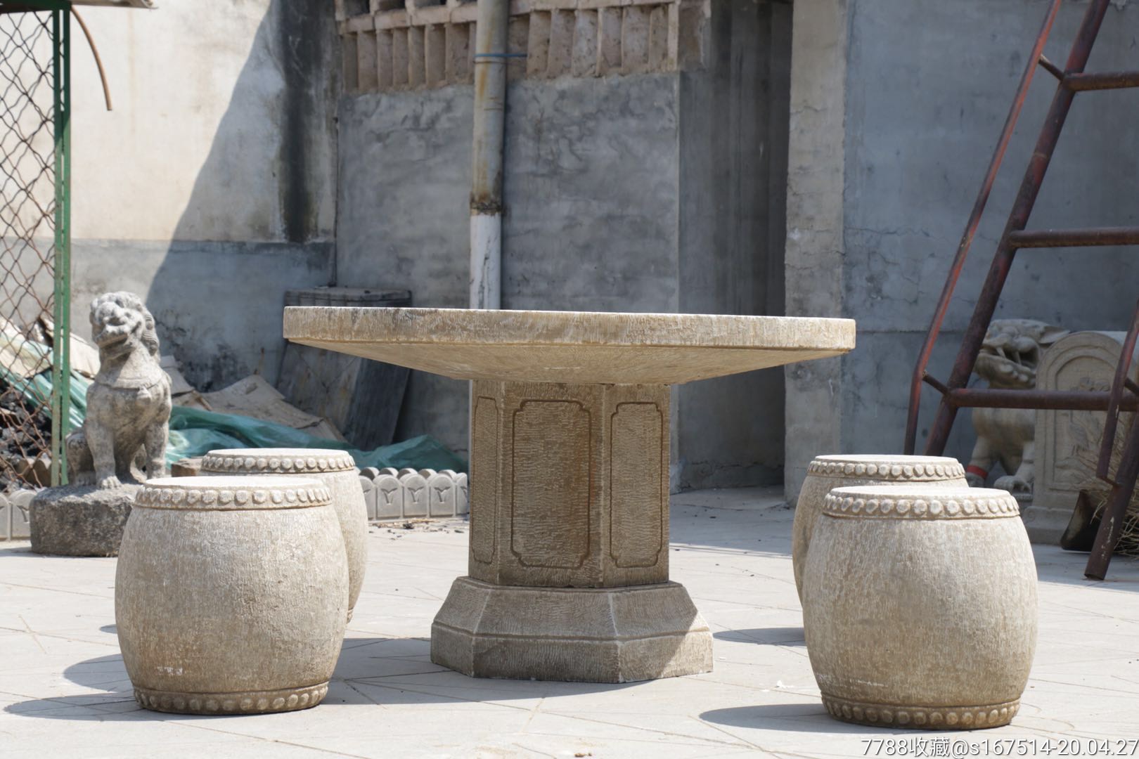 造型素雅大气,品相完好无损桌分三体,尺寸大,汉白玉石_石桌/石凳_图片